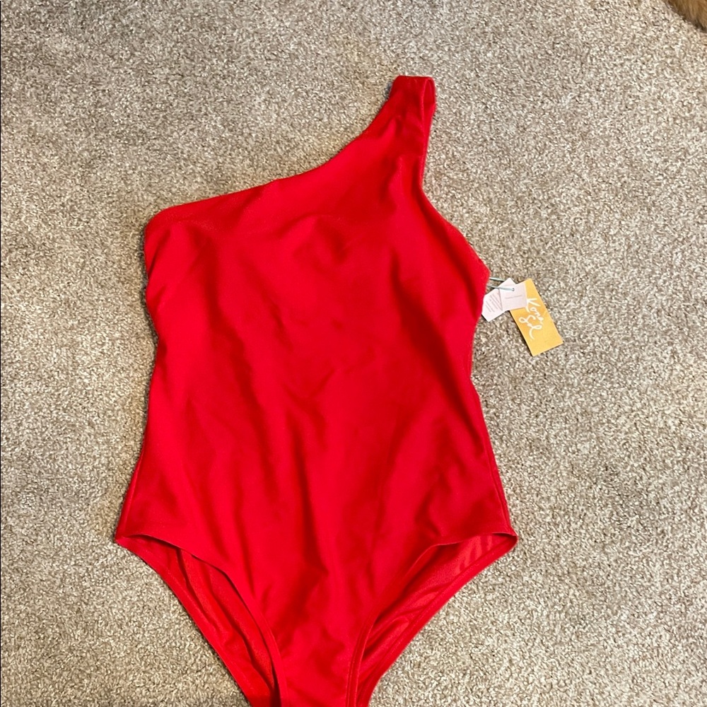 Kona Sol Red One-Shoulder Swimsuit NEW W TAGS